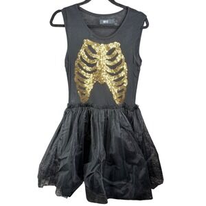 Iron Fist Womens Black Sequin Rib Cage Skeleton Tulle Skirt Dress Size XL